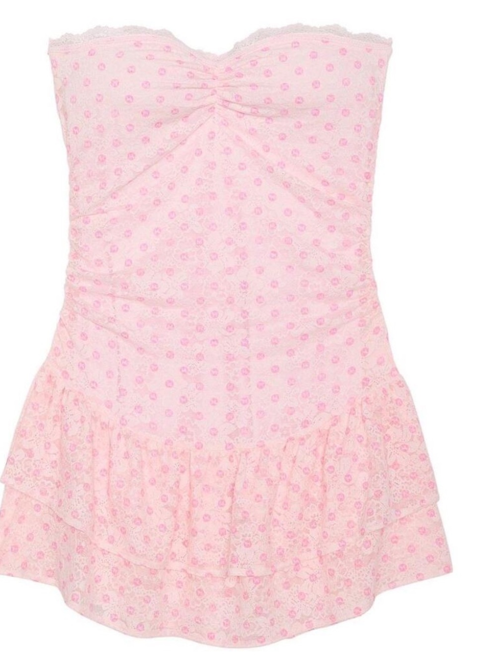LOVE SHACK FANCY VICTORIA SECRETES Pink Strapless Summer Dress with Floral Eyel